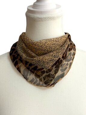 Dolce & Gabbana Silk Pocket Scarf Leopard Logo Print 18”